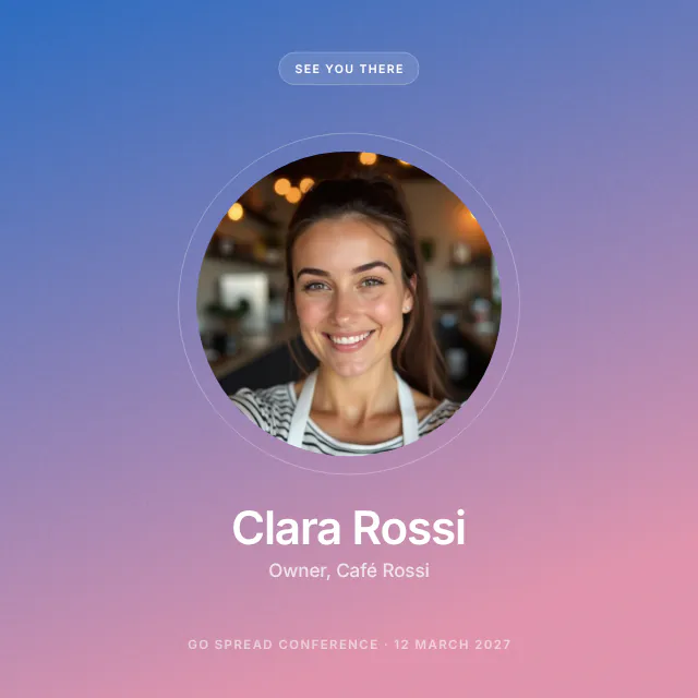 Halo event graphic template on a blue to pink gradient background