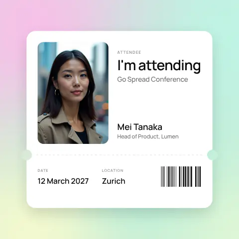 Ticket event graphic template from the Go Spread Design Editor, square 1080 × 1080